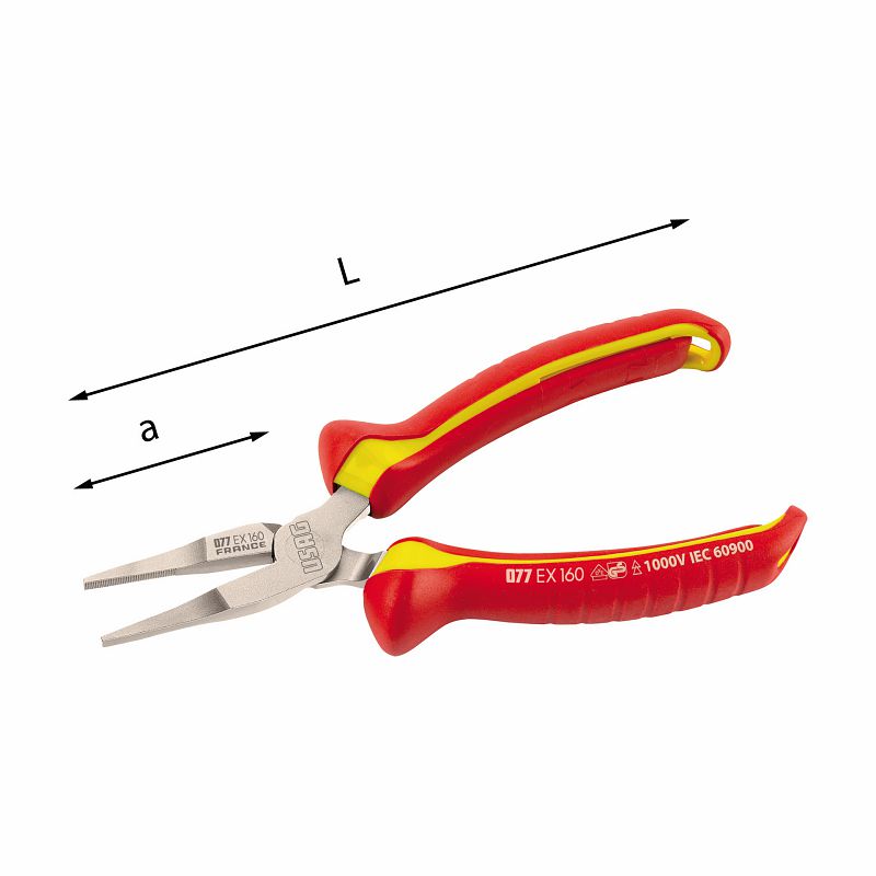 Pinze isolate a becchi piatti lunghissimi diritti 1000 V 077 EX
