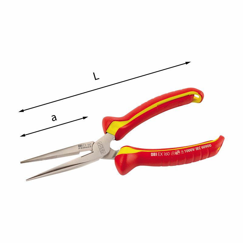 Pinze isolate a becchi mezzotondi lunghissimi diritti 1000 V 081 EX