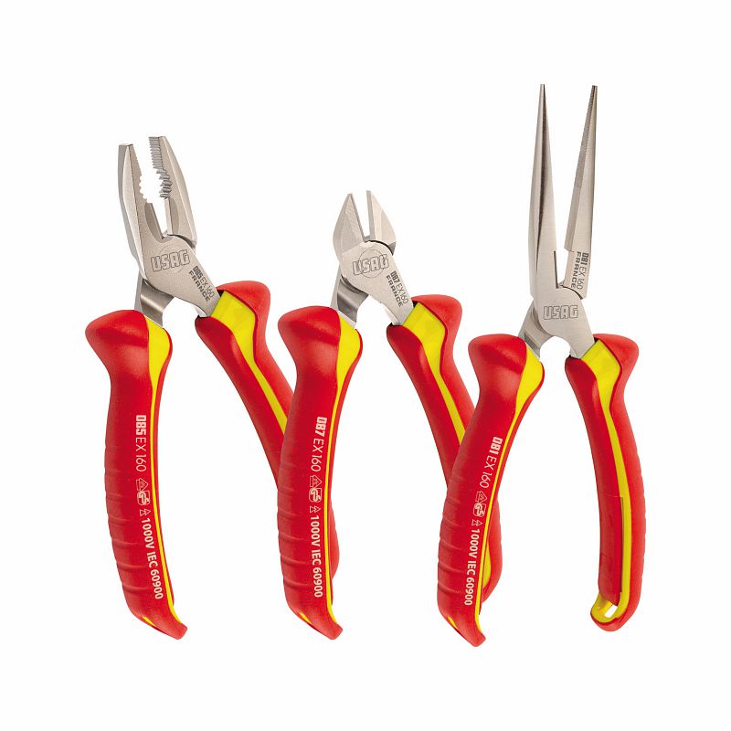 Assortimento con pinza universale, pinza a becchi mezzotondi diritti e tronchese a tagliente diagonale isolati 1000 V 085 EX/SE3
