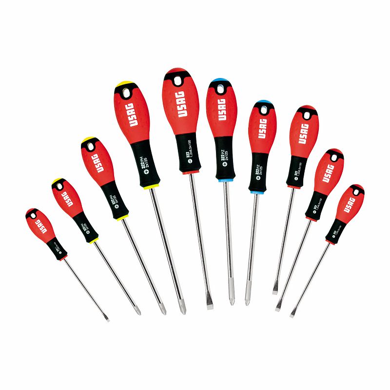 Serie di 10 giraviti per viti con intaglio, impronta a croce PHILLIPS® e impronta a croce POZIDRIV® 322 SH10