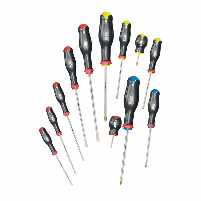 Serie di 12 giraviti per viti con intaglio, impronta a croce PHILLIPS® e impronta a croce POZIDRIV® -SUPADRIV® 324 SH12