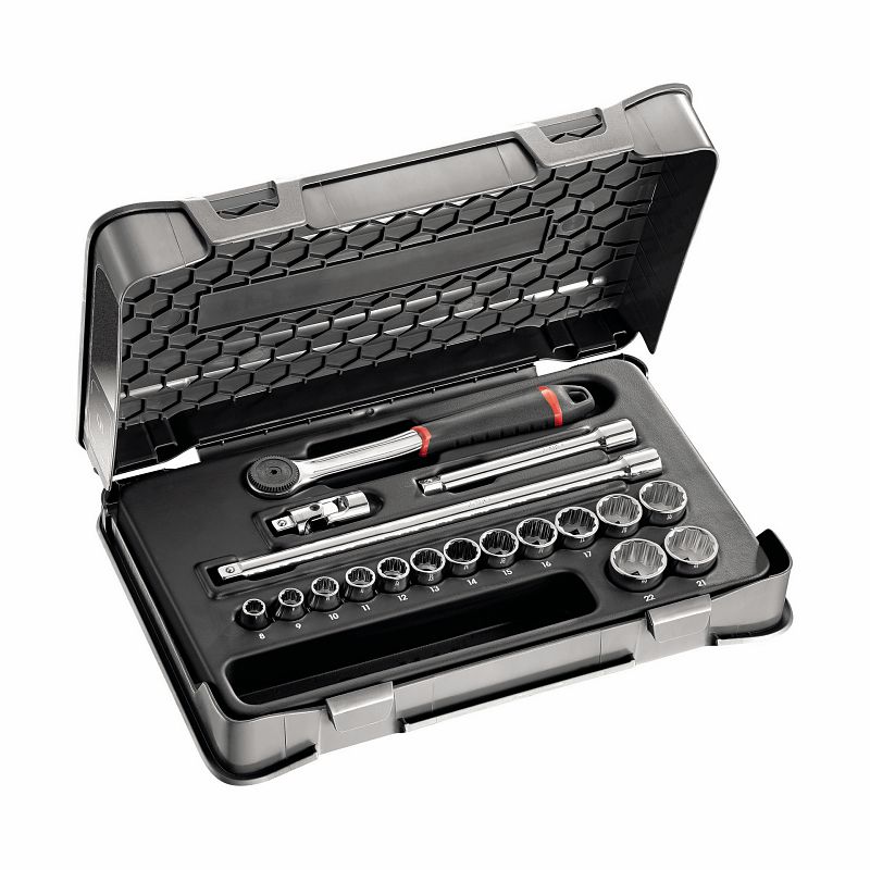 Assortimento in cassetta di ABS con bussole poligonali (18 pz) 604 3/8 A