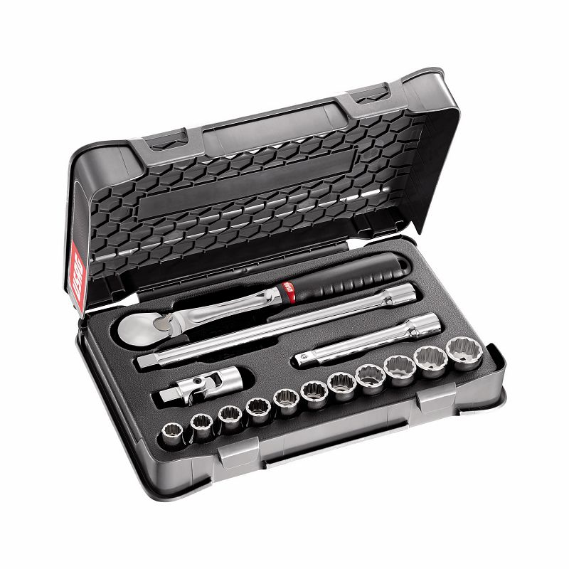 Assortimento in cassetta di ABS con bussole poligonali in pollici (15 pz) 606 1/2 BPOL