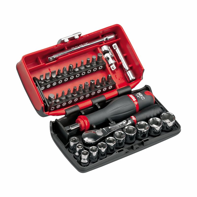 Assortimento in cassetta bimateriale con bussole esagonali ed inserti per avvitatura (38 pz) 609 1/4 EB