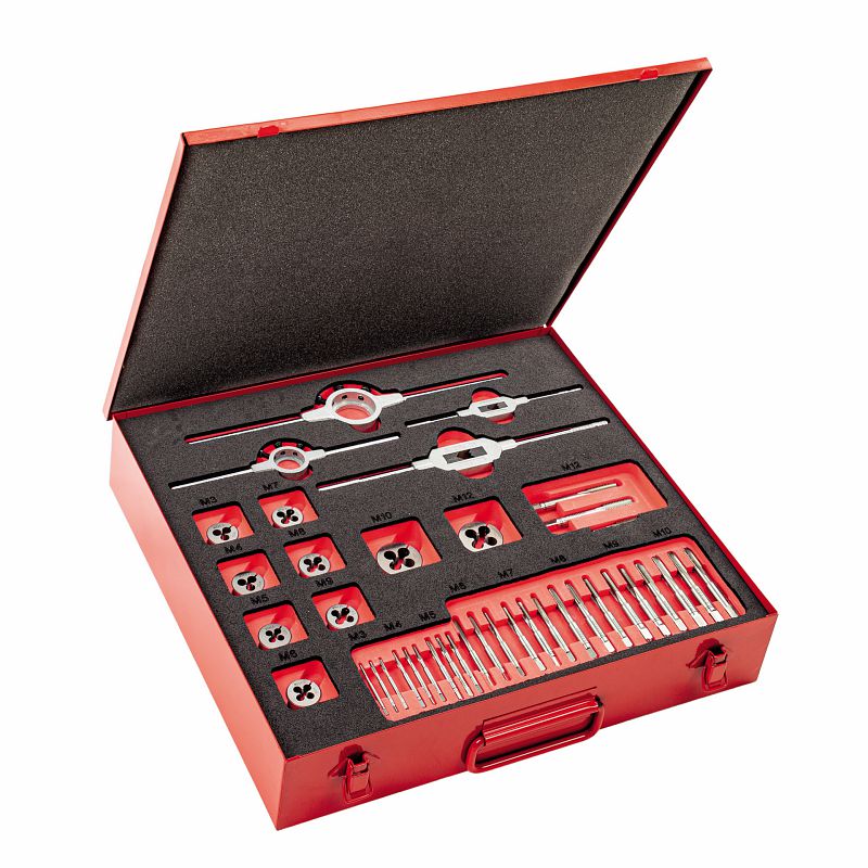 Assortimento in cassetta di lamiera con maschi e filiere (40 pz) 618 MF1