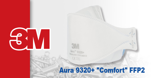 Particulate respirator from the Aura 9320+ 'Comfort' FFP2 series.
